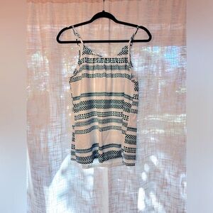 Green and White Lightweight Geometric Striped Tank Top.